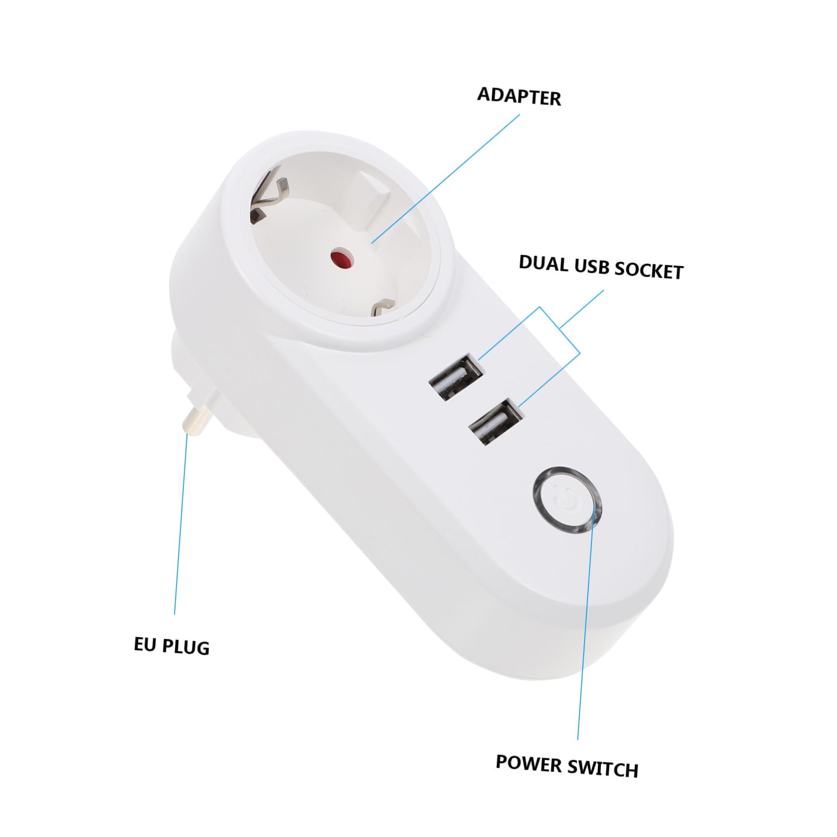 Prise Connectée Wi-fi Double USB 220v 16a pour Maison | Interface USB 5v/2, 1a, Blanc Abs Pc, Commande à Distance, Usage Intérieur