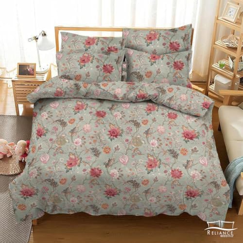 Image of Printed Floral Super King Duvet Cover Set 100% Egyptian Cotton 400 Thread Count Soft Breathable Hotel Quality Luxury with Matching Pillowcases Bedding Machine Washable