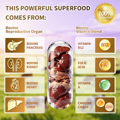 Image of VivoNu Beef Organ Supplement for Women, per Serving Beef Organs with Bovine Liver, Ovary, Uterus, Kidney, Heart, Bone & More, 100% Grass Fed, Balance Hormones*, Energy* (360 Capsules)
