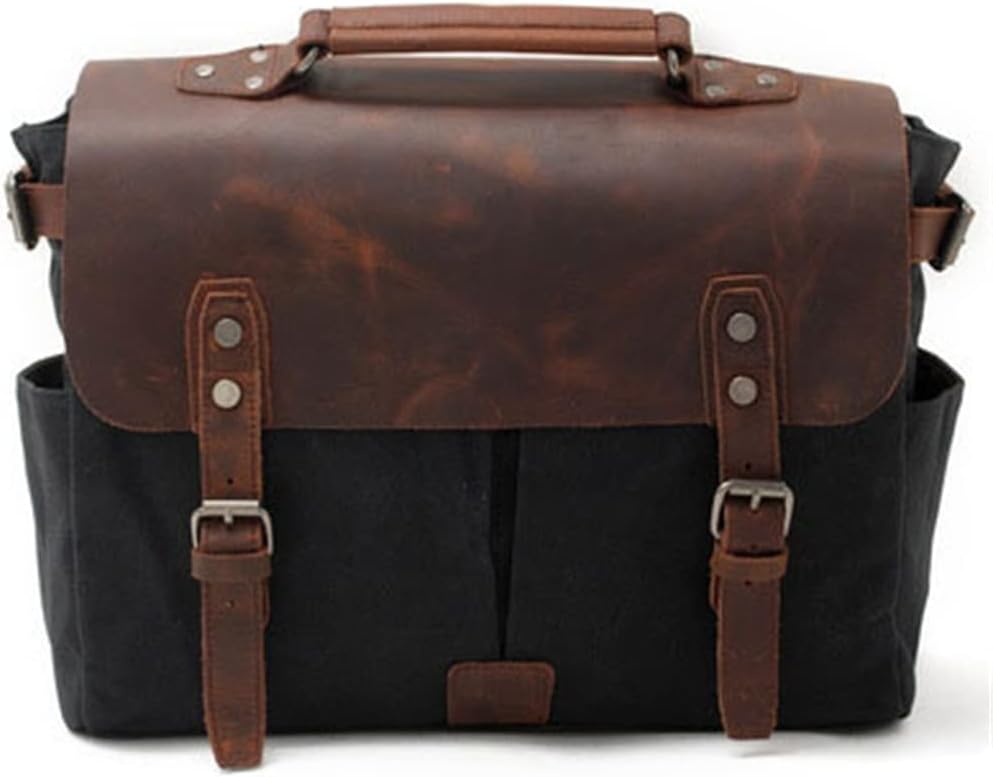 Canvas Horsehide Briefcase European And Men's Bag Retro Shoulder Crossbody Handbag