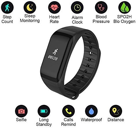 CoolFoxx Fitness Tracker, CF01 Activity Tracker Smart Braceler with Heart Rate Monitor,Pedomete,Calorie Sleep Monitor,Waterproof Smartwatch for iPhone X/8/7/6s/6, Samsung, Huawei(black)