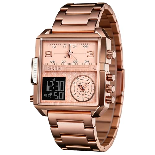Image of SKMEI Men's Digital Sports Watch, LED Square Large Face Analog Quartz Wrist Watch with Multi-Time Zone Waterproof Stopwatch