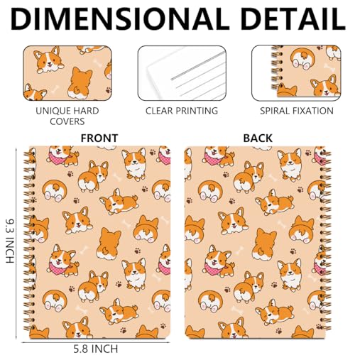 Image of 2 Pcs Dog Spiral Notebooks for Work, A5(8.3x5.8inch) Composition Notebook College Ruled Note Book, Corgi Notepads Lined Travel Journal for Writing, Cute Puppy Print Diary Gifts for Women Dog Lovers