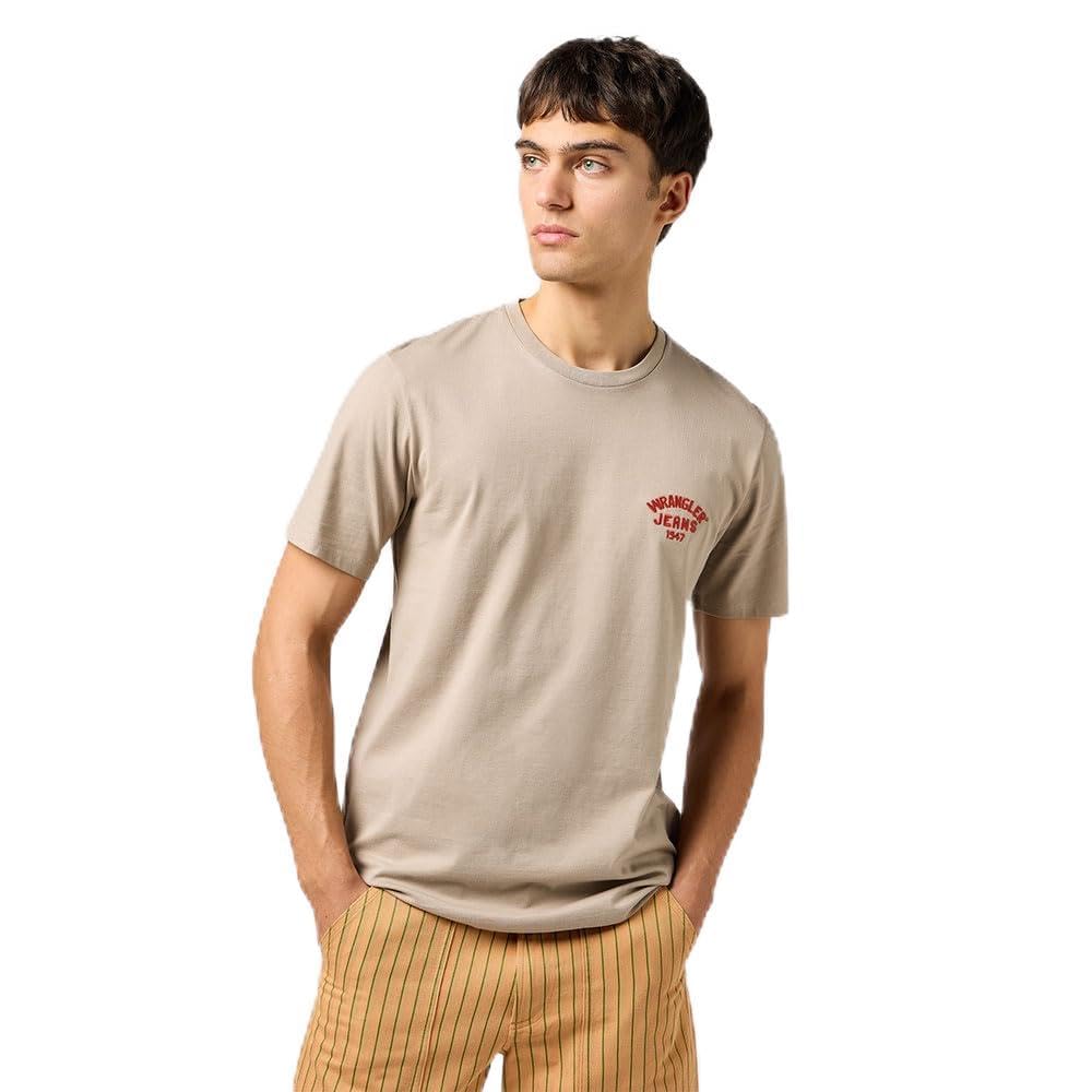 Wrangler Men's Small Logo Tee T-Shirt, Timberwolf, M