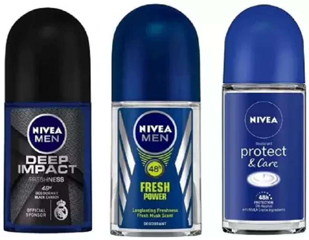 NIVEA Deodorant Roll-On Combo, Deep Impact, Fresh Power, Protect & care, 50 Ml Each Deodorant Roll-on - For Men & Women (150 ml, Pack of 3)-picture-49