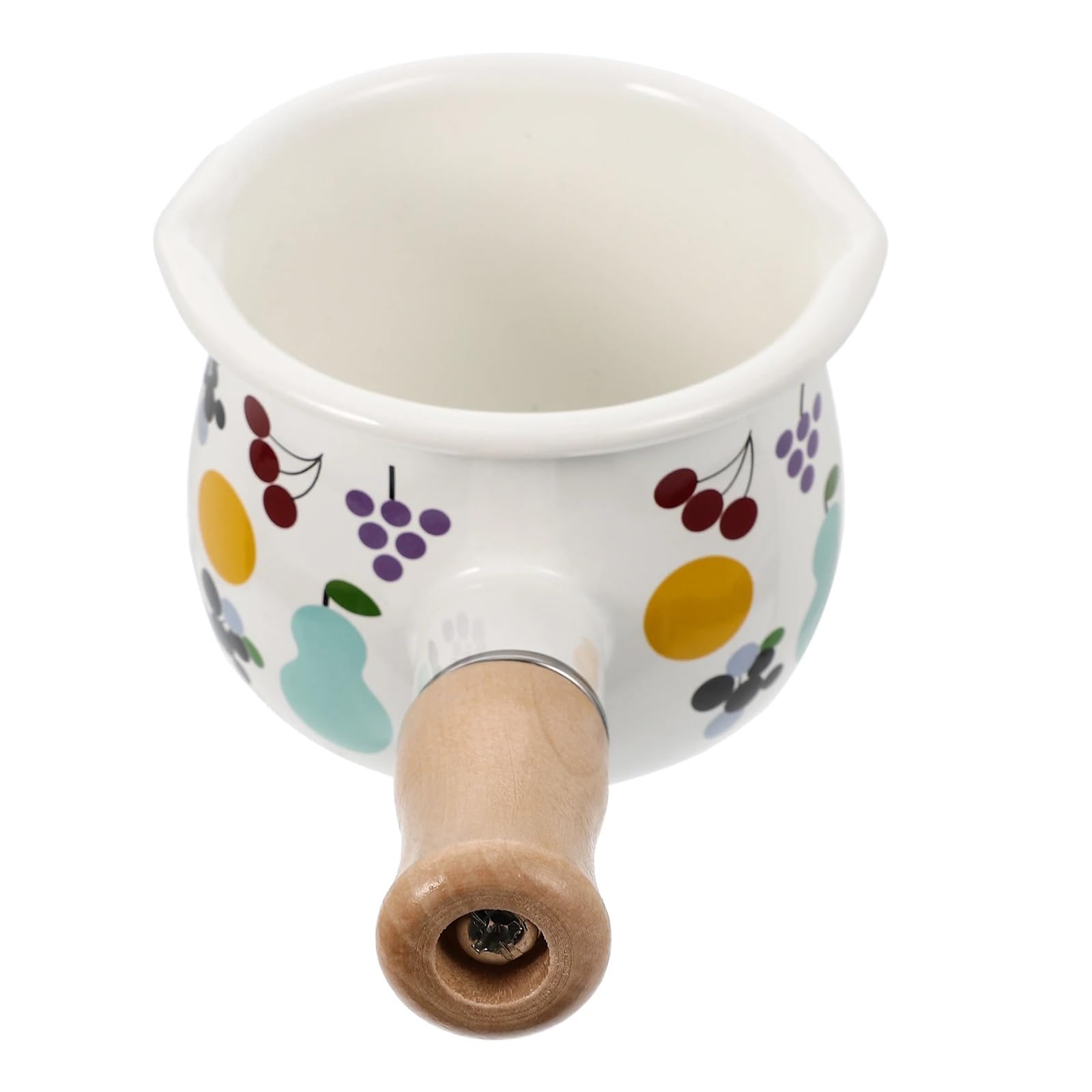 Pot à Lait en émail, Petit ustensile de Cuisine, Manche en Bois, Chauffe-Beurre, Haute température, antiadhésif, Compact, Pratique, Multifonctionnel pour la Cuisine, la Salle à Manger