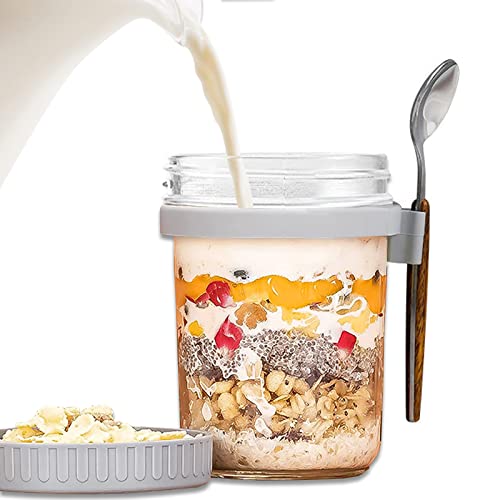 La Mejor Selección de Tazas de desayuno - los más vendidos. 48 Tarros de Avena con Tapa y Cuchara,350ML Tarros de Avena de Vidrio,Tazas de Desayuno con Marcas de Medición,Tarros Mason Portátil para Yogur,Cereales,Ensaladas,Frutas (Gris)