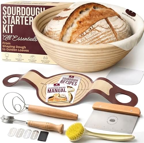 Superbaking Sourdough Starter Kit, 9" Round Banneton Bread Proofi...