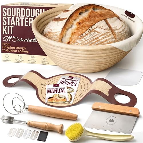 Superbaking Sourdough Starter Kit, 9" Round Banneton Bread Proofing Basket