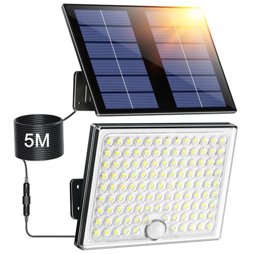 Giliwosy Focos Led Exterior Solares, Luz Solar Exterior con Sensor de Movimiento con 2000mAh Batería Recargable, 4 Modes, IP65 Impermeable, Cable de 5M, Luces Led para Jardín, 1 Pieza