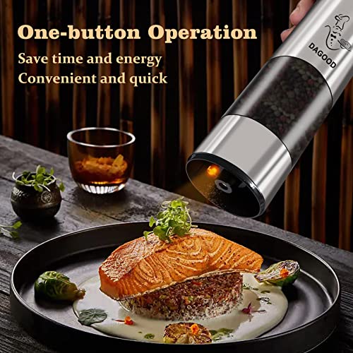 Electric Pepper And Salt Mill Set, Usb Port Rechargeable Pepper & Salt Grinders With Led Lights & Cleaning Brush, Fineness Adjustable, Automatic Stainless Steel Pepper & Salt Grinders - Set Of 2 Mills #TOP4