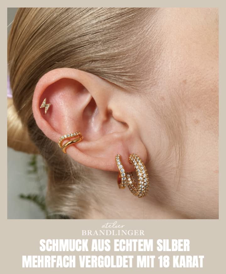 Brandlinger ® Ear Cuff Silber 925 (1 Stück). Ohrklemme geschwungen. Schmuck Damen vergoldet mit 18 Karat (Silber und Gold) für Frauen und Mädchen. Durchmesser Ear Cuff 12mm.