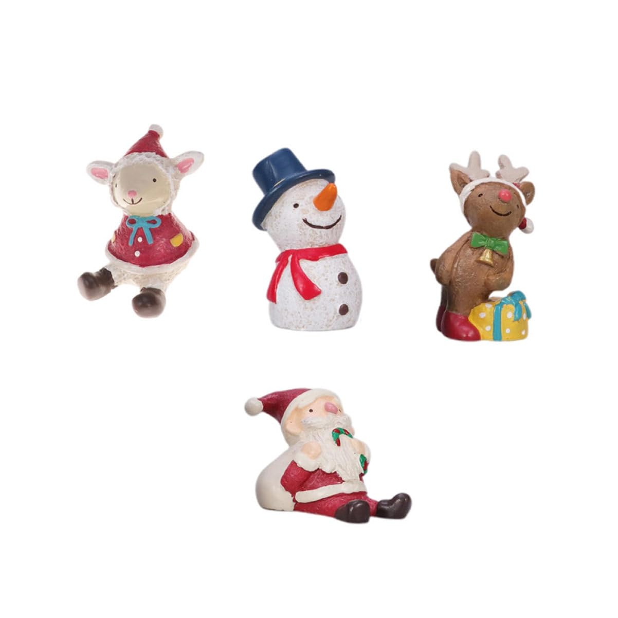 Alipis 4pcs Small Xmas Scene Resin Crafts Adorable Christmas Ornaments Unique Decorations for Holiday Parties Home Decor Includes Reindeer Santa Lamb Snowman