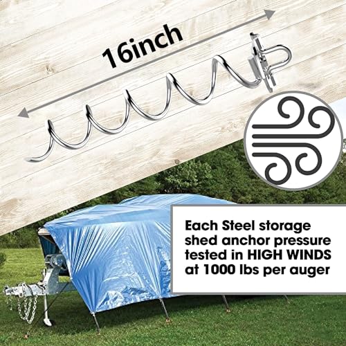 Image of Eurmax USA 4-Pack Spiral Ground Stakes,Anti-Rust High Wind Trampoline Stakes Anchors,Heavy Duty Screw-In Anchor Kit with Tie Down Straps for Dog Tie-out,Trampoline,Tents,Tarps,Carports and more,Silver