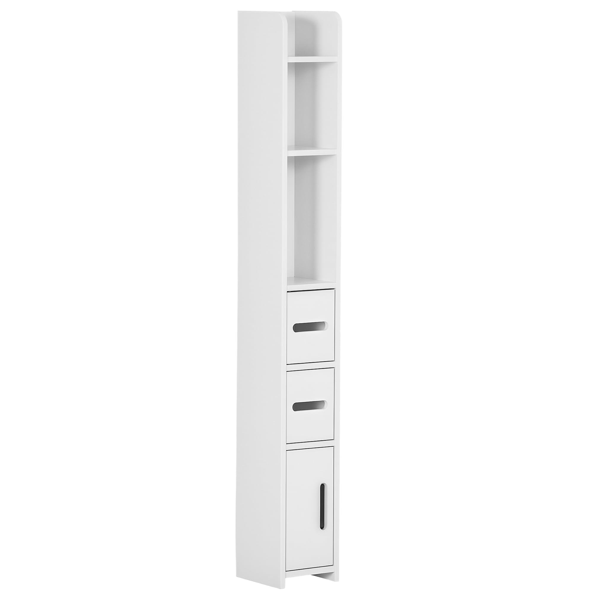 kleankin Modern Bathroom Storage Cabinet, Freestanding Tall Bathroom Cabinet with Open Shelves and 3 Cupboards with Door, for Bedroom Hallway, White