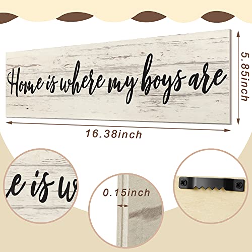 Home Is Where My Boys Are Wood Sign Rustic Hanging Wall Sign Farmhouse Wall Decoration for Home Living Room Bedroom, 16.5 x 5.9 Inch(Gray)
