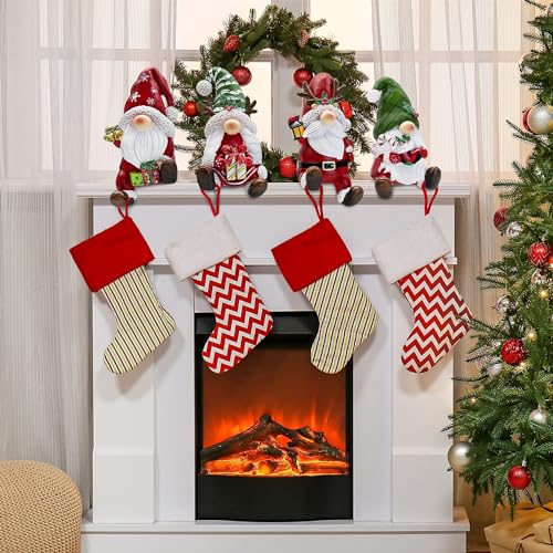 HALOKEY 4 Pack Christmas Stocking Holders for Mantle, Gnomes Stocking Hangers for Mantel as Christmas Decorations-Christmas Mantel and Fireplace Decorations