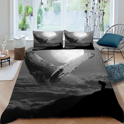 Housse de couette 220x240 cm Blue Baleine microfibre lit adulte 3 pièces sauvage - 2