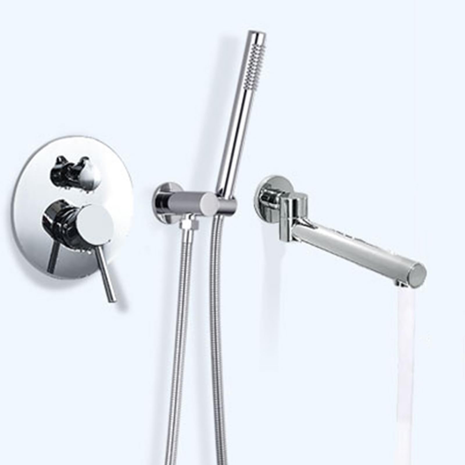 JYBNBBE Concealed Bath Mixer Tap with Shower 360 Rotation Hot and Cold Bath Taps Wall Mounted Brass Brushed Gold (Chrome)