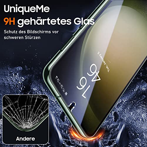UniqueMe für Samsung Galaxy S23 für Panzerglas, 2 Stück Displayschutz und 2 Stück Kameraschutz, Bruchsichere Schutzfolie für Samsung S23, Leicht anzubringen, Keine Blasen, 9H-Härte, HD-Klar 4