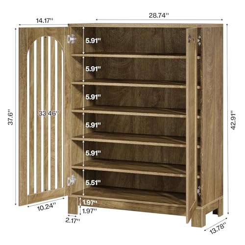 Image of Tribesigns Shoe Cabinet Set of 2, Wood Shoe Organizer Cabinet with Doors & Adjustable Shelves, Shoe Storage Rack for Entryway, Living Room