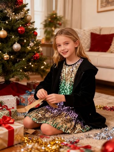 Image of WELAKEN Girls Ombre Sequin Dress Sparkly Fancy Short Puff Sleeves Gradient Party Dress