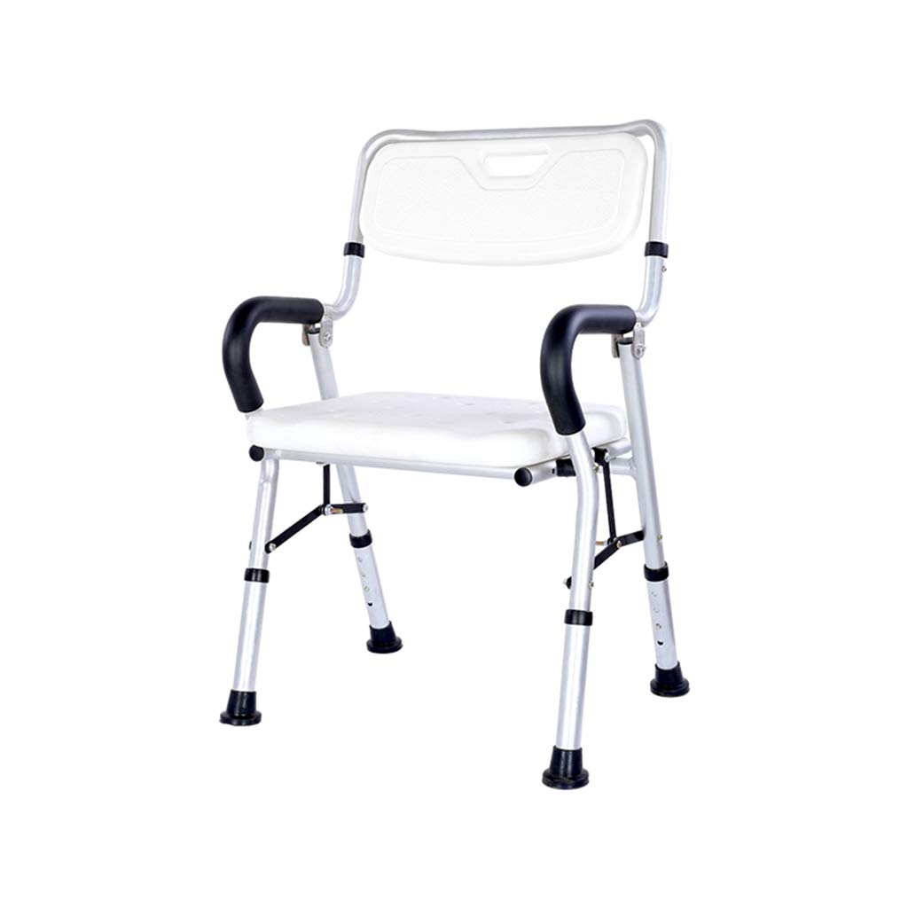 Plegar Taburete De Ducha Altura Ajustable Portátil Banco de Asiento de baño con Respaldo Apoyabrazos Bañera Ducha Elevador Silla Ayuda por discapacidad MAX. 136 kg