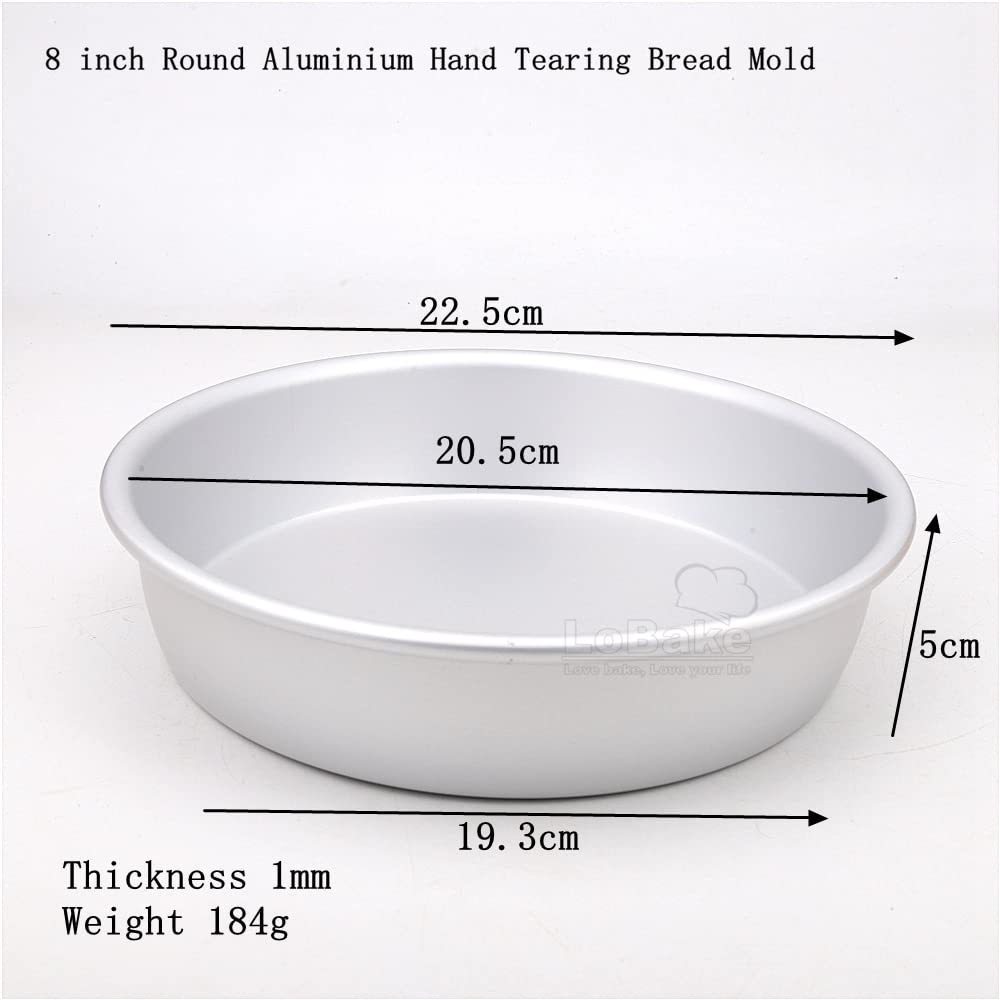 LoBake 5 6 8 10 Inch 5cm Height Thickened Round Hand Tearing Bread Mold Fixed Bottom Anode Aluminum Chiffon Cake Molds Kitchen Utensils (8 Inch)