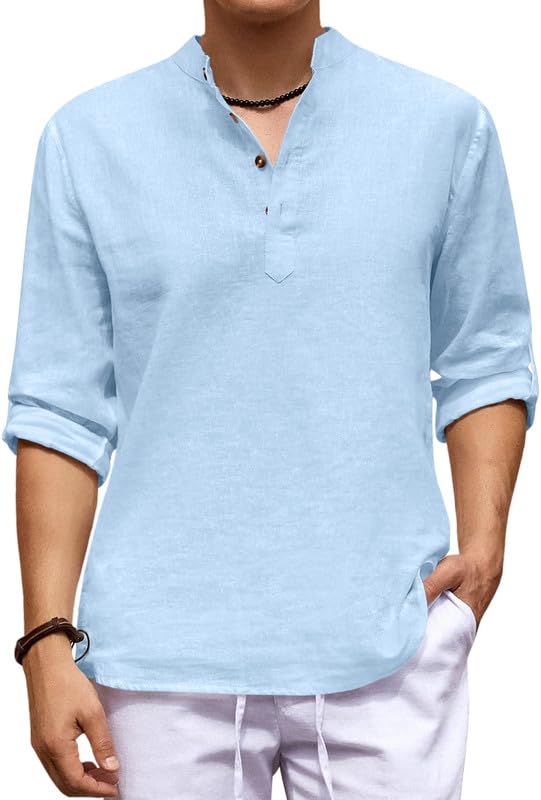 royalscout Men's Cotton Blend Casual Short Kurta Shirt with Notch Neck and Button Detail | Full Sleeve Straight Fit Lightweight Ethnic Top for Summer-picture-53