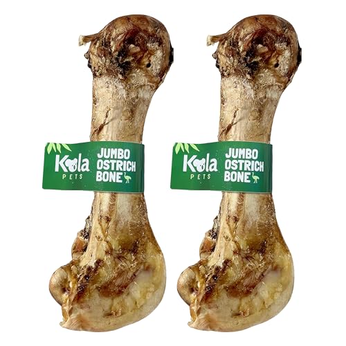 Koala Pets Jumbo Ostrich Bones for Dogs 100% Natural Long-Lasting Dog Chew for Puppies & Large Dogs (Pack of 2)