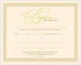 Parchment Baptism Certificates – Pack of 6, Gold Foil Embossed, 10″ × 8″, KJV (Ephesians 4:5-6) – Elegant Religious Keepsakes for Church Baptism Ceremonies