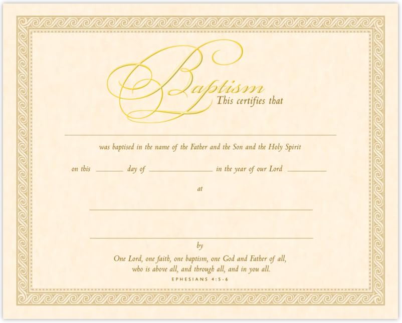 Certificat de baptême parchemin 8x10 pouces par Warner Press pour souvenirs religieux