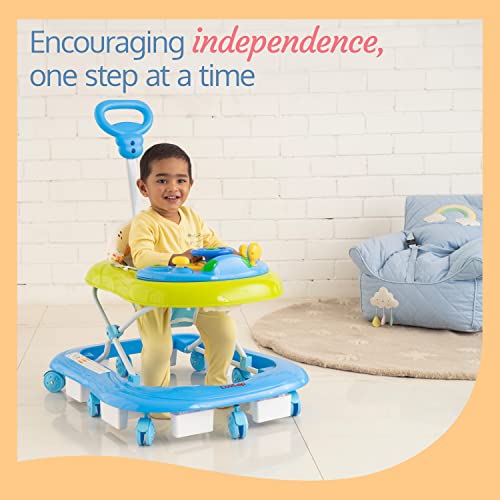Image of LuvLap Sunshine Baby Walker with Parental Push Handle, Anti Fall, Anti Skid Mechanism, Height Adjustable with Light, Rattle & Music Toys, Cushioned Walker for Baby 6-18months (Blue)