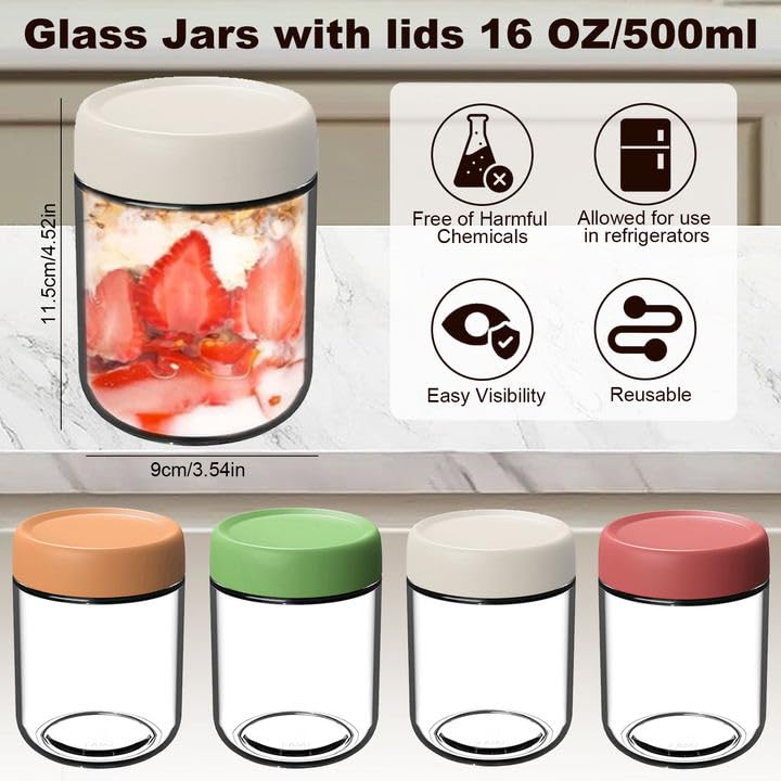 Set 4 Barattoli Di Vetro 600ml Per Overnight Oats - Con Coperchio E Cucchiaio, Riutilizzabili - Foto 9