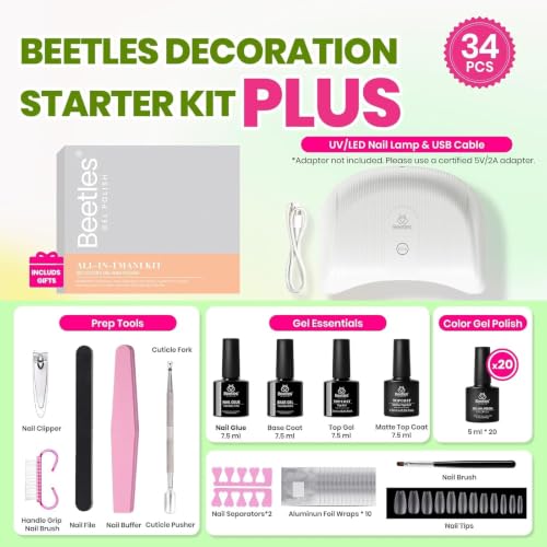 Image of Beetles Gel Nail Polish Kit with U V Light - 34pcs Gel Polish Set 20 Colors Colorful Dreamscape Pro with Nail Tips & Base Matte Top Medium Coffin Press on Nails Accessories DIY Salon Gifts for Women