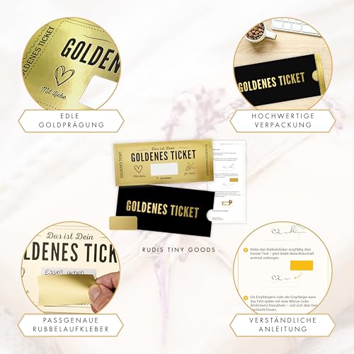 Goldenes Ticket Gutschein zum selber ausfüllen mit Rubbelaufkleber und Verpackung - Geschenk für beste Freundin oder Freund, Personalisierter Geschenk Gutschein zum Geburtstag für Frauen (Schwarz)