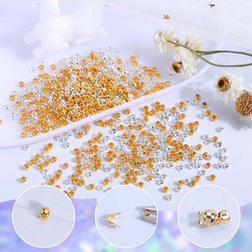 SOFPLATE 1 Box 2000Pcs 3mm Crimp Beads Gold Silver Metal Round Crimp Beads Spacer Stopper Clamp Ends Rondelle Ball for Jewellery Making Supplies Crimping Spacers DIY Bracelet Earring Crafts - Image 4