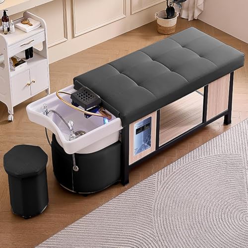 MegLob Head Care Shampoo Bed, Heavy Duty Shampoo Bed & Massage Table-in-1, Beauty Salon Thai Massage Shampoo Bed, Includs U-Shape Water Massage Backwash, Spa Resort Hair Salon Equipment,Gray