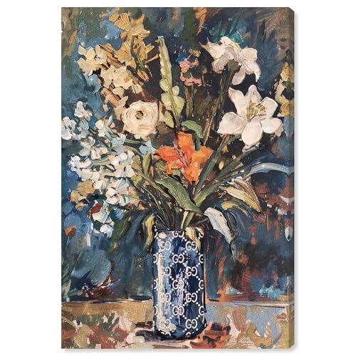 Image of Art Remedy Blue Floral Vase Canvas Floral Vase Wall Art, Gallery Wrapped, 30 inch x 45 inch