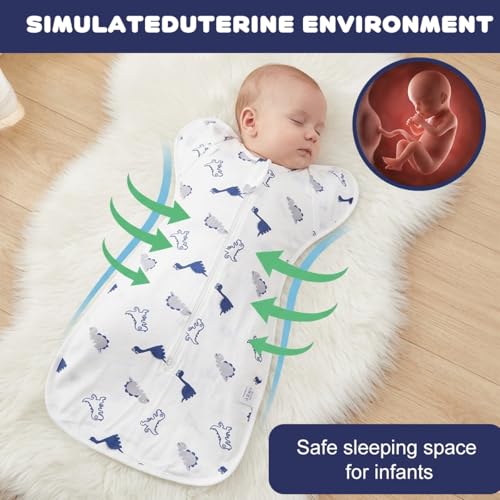 Image of SNOWIE SOFT Baby Swaddles for Newborns, Bamboo Cotton Baby Swaddle Wrap for Newborns Arms Up Baby Sleeping Blanket Zipping Sleeping Bag Newborn Sleep Sacks for Startle Reflex for 0-6 Months