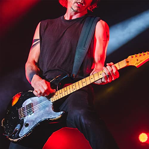 Nefelibata 3" Guitar Strap, Full Grain Leather, With Foam Padding And Cable Storage Loop, For Bass, Electric And Acoustic Guitars（Vintage Blue） #TOP2