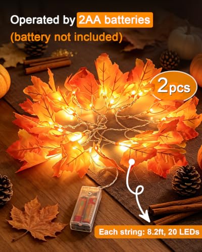 2-Pack Lighted Fall Garland, Total 16.4ft 40 LED Autumn String Lights