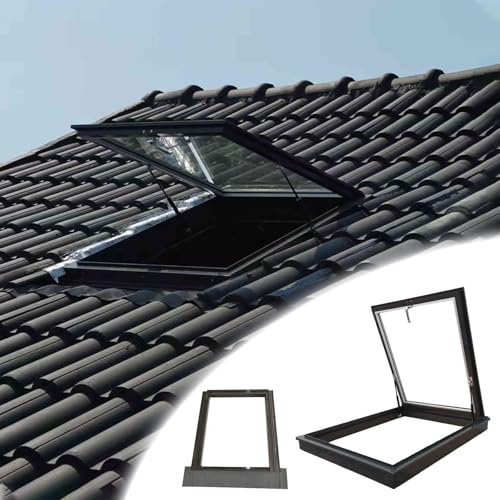 Trappe d'accès au Toit, fenêtre de Toit à Ventilation Manuelle, Grand puits de lumière avec Double vitrage trempé et Panneau de Drainage, Couvercle de...