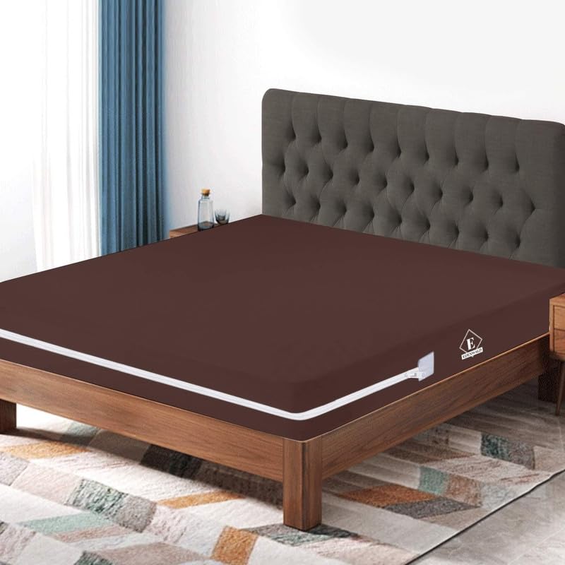 Edenwald Waterproof Mattress Protector with Zipper Chain, Double Size (78x48 Inches)_with 8 Inch Drop Brown, Zippered Mattress Encasement, Bed Cover, Six-Sided Edenwald Waterproof Mattress Protector