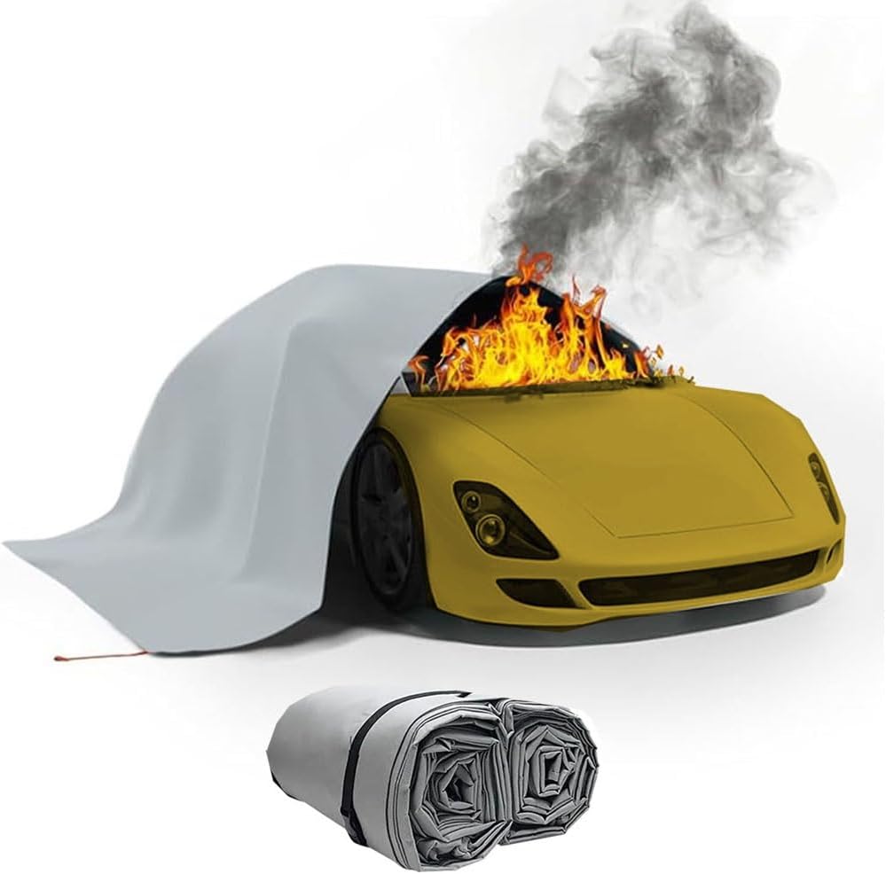 Emergency Fire Blanket Fireproof Cover Large Fiberglass Fire Extinguisher Blanket Survival Safety Fire Suppression Blanket for Electric Vehicle Truck(13.2 * 19.7ft/4 * 6m)