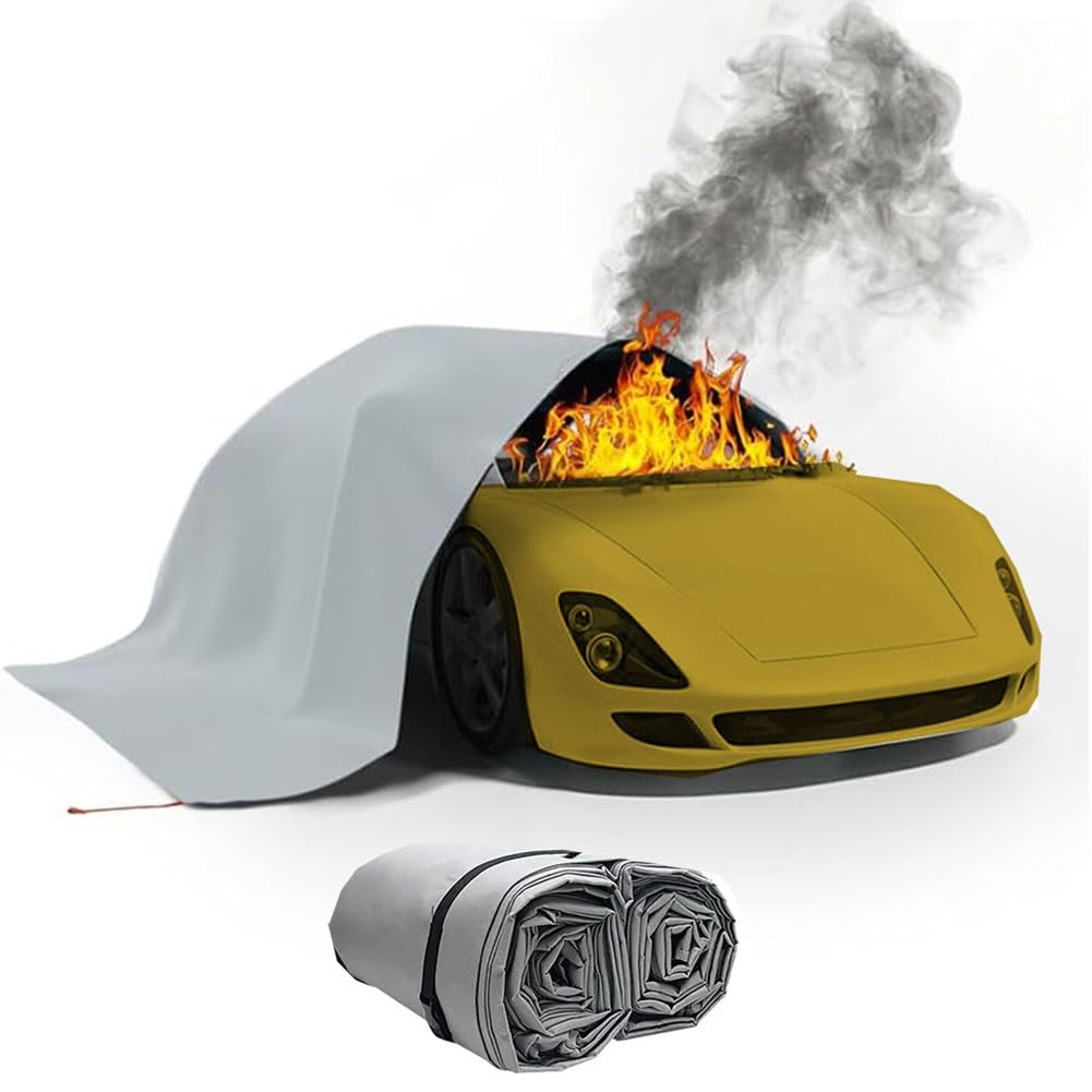 Manta ignífuga de Emergencia de Gran tamaño: Funda de Fibra para extintor, Apta para vehículos eléctricos y Camiones; Manta ignífuga de Supervivencia Segura (6x9 Metros).