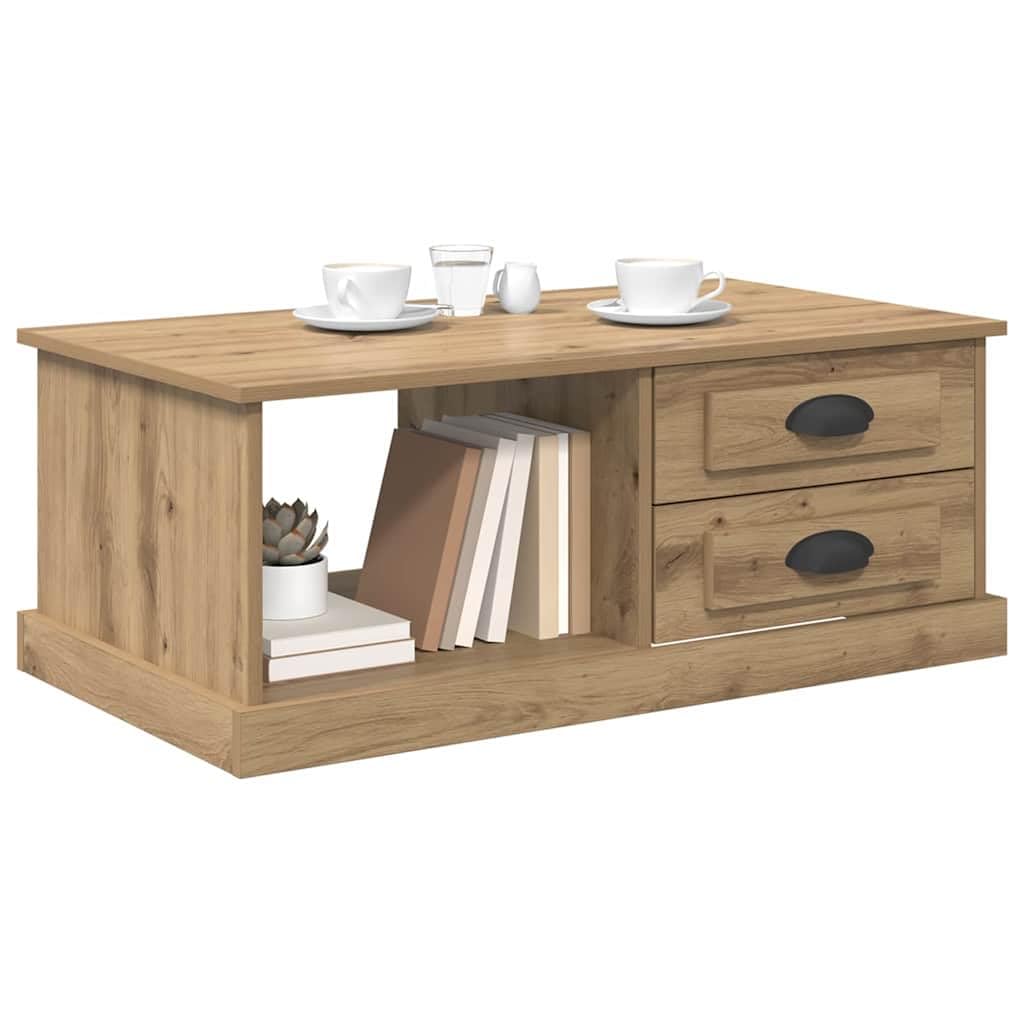 Tavolino da salotto in rovere Artisan, 90 x 50 x 35 cm, con 2 cassetti e ripiano, tavolino moderno per soggiorno, salotto, ufficio, ripostiglio, design, durevole, facile da montare