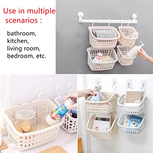 Doitxue 3Pcs Hanging Plastic Storage Basket/Laundry Basket Plastic/Baskets For Organizing, Bathroom Kitchen Dorm Room Bedroom Small Storage Basket 8.5" × 6.7" × 5.3" (Beige) #TOP2