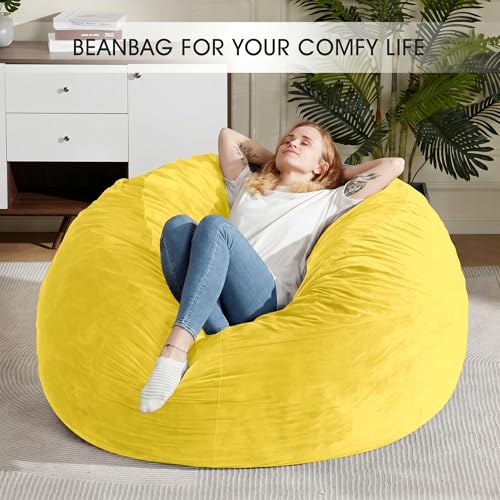 Image of HABUTWAY Bean Bag Chair: Giant 5' Memory Foam Furniture Bean Bag Chairs for Adults with Microfiber Cover 5Ft(Mustard)