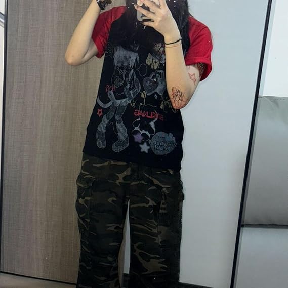 Summer Short Sleeve Emo Top Vintage Graphic Goth Tops Teen Girls 2000s Clothing Y2k Grunge Shirts Mcbling Streetwear2